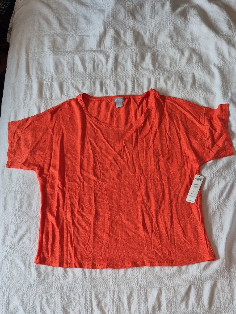 Chico's womens 2 2X knit top East West Linen tee Orange Tango NWT